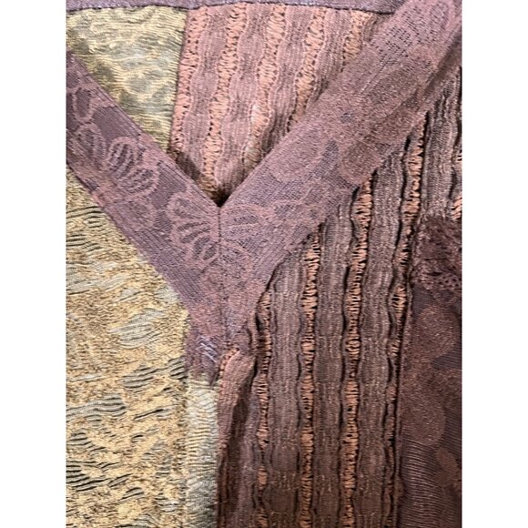 Retro Floral Mesh Top L Brown Patchwork Classic Boho Western Hippie Indie Folk - Picture 7 of 11